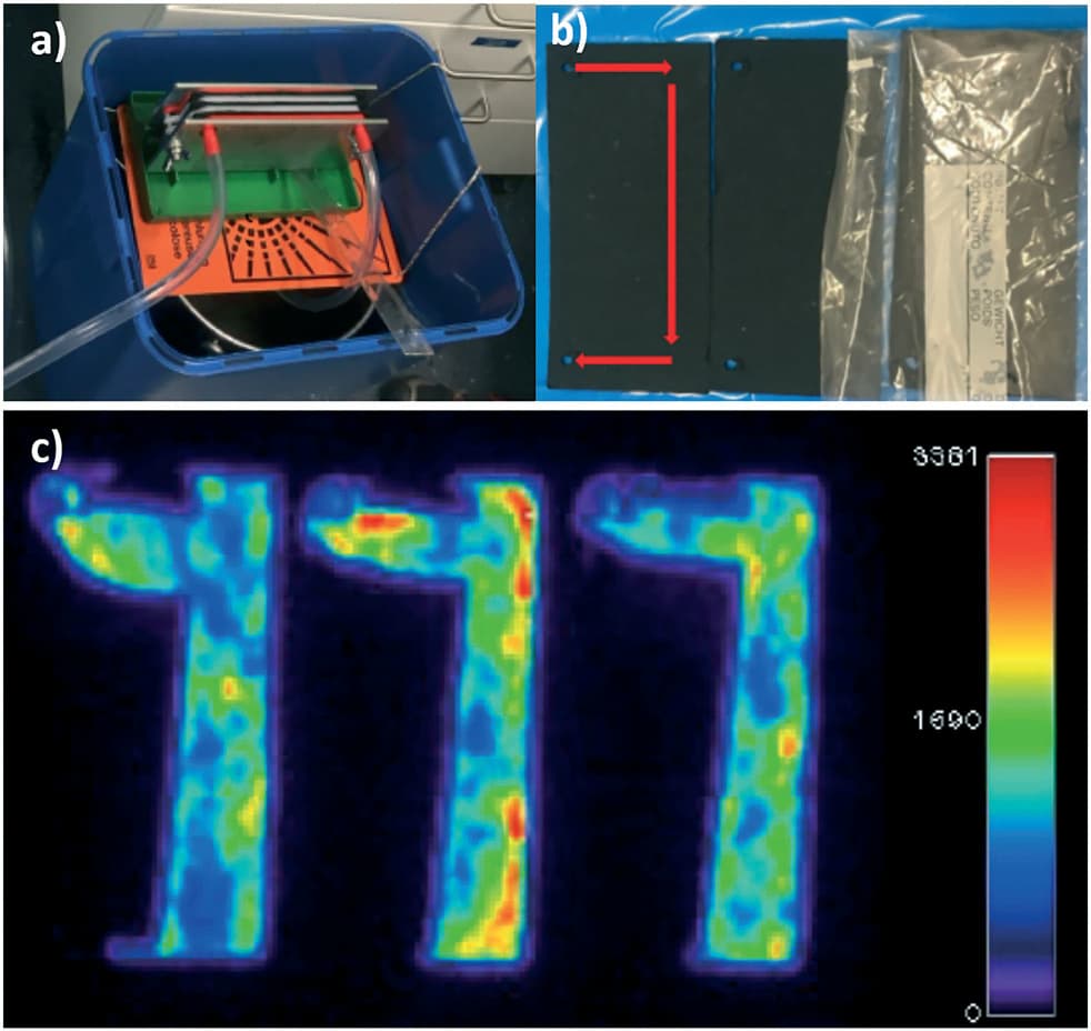 Crossflow filtration setup showing amyloid hybrid membrane in continuous flow configuration for hospital-scale radioactive wastewater treatment