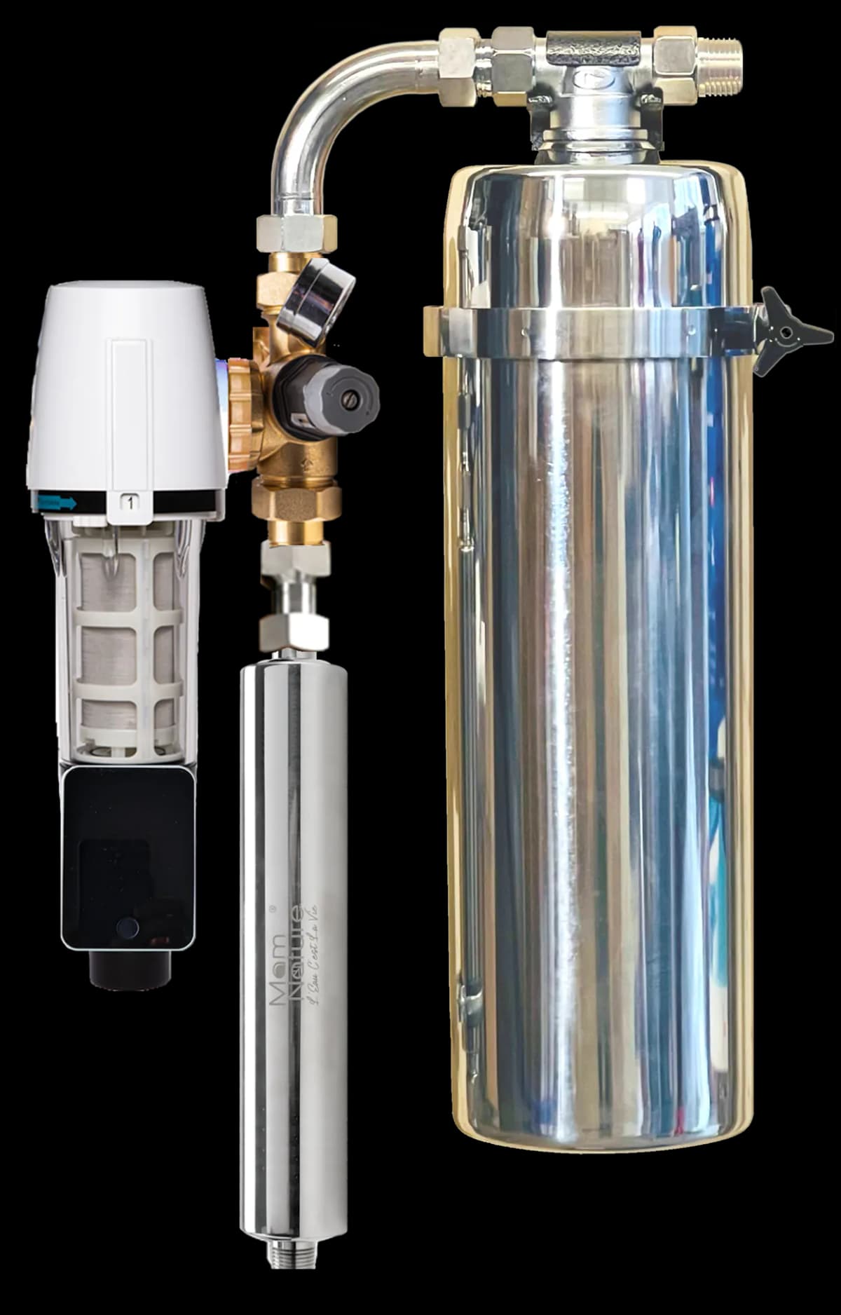 Mam Nature Eco Set whole-house water filtration system with backwash particle filter, fine filter, and Water LIME