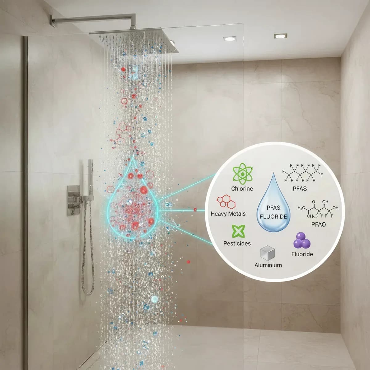 Child showering — PFAS exposure through skin absorption and steam inhalation